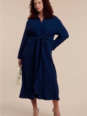 Eloquii Tie Front Oversized Shirt Dress - Pageant Blue Size 26